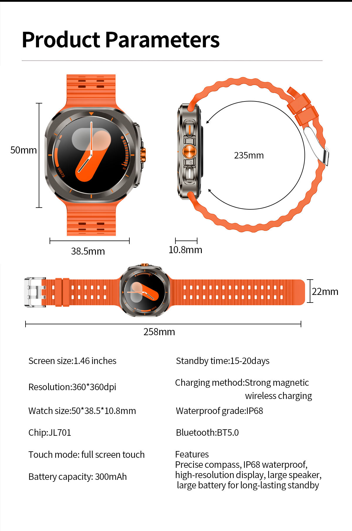 2025 Z7 Ultra Smartwatch 1.46Inch AMOLED Voice Assistant Heart Rate  Waterproof BT Call Sports Relojes Smart Watch for Men