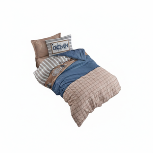 Ocean Navy Blue 100% Cotton Duvet Cover Set with Fitted <b>Sheet</b> Single for Teen Room or <b>Bed</b> Available in King or <b>Queen</b> Size-4pcs - Product Image 2