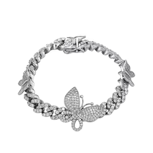 Bracelet Papillon Géant Iced Out pour Femme, Bijoux Hip Hop en Gros, Base en Laiton 9mm Plaqué Argent avec Griffe Sertie de Pierres CZ - Product Image 4