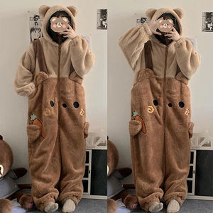 Cute Bear Coral Fleece <strong>Thermal</strong> Hooded One-piece Pajamas <strong>Women's</strong> 2025 New Winter Thickened Nightgown Home <strong>Clothes</strong> Worn Outside - Product Image 2