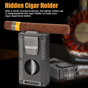 3 Jets Flame <b>Cigar</b> <b>Lighter</b> Multi-Function with V-Shaped Cutter <b>Cigar</b> Punch Portable Windproof Refillable <b>Lighter</b> for Gift - Product Image 3