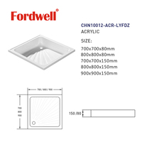 Nouveau design de bac de douche antidérapant receveur de douche blanc base de douche carrée en acrylique pour salle de bain