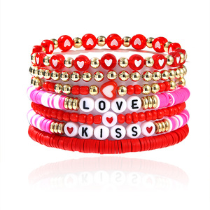 Conjunto de pulseras de arcilla polimérica para el Día de San Valentín, joyería apilable con forma de corazón y beso para mujer, regalo - Product Image 1