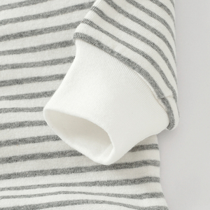 Baju monyet bayi rajutan uniseks baru lahir musim gugur persediaan ODM penutup kancing jepret kain katun motif garis lengan panjang - Product Image 5