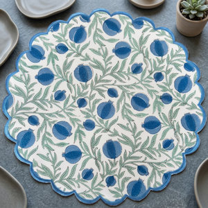 Queen Blue Floral Hand Block Impreso 100% Alfombrillas de tela de algodón Tendencia Estilo clásico Nuevo regalo de San Valentín Decoración de mesa reutilizable India - Product Image 2