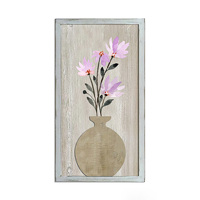 Décoration murale rustique vintage en bois avec vase floral pour salon, chambre et maison