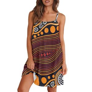 Vestido personalizado con diseño de <span class=keywords><strong>arte</strong></span> <span class=keywords><strong>aborigen</strong></span> <span class=keywords><strong>australiano</strong></span> para mujer, vestido de espagueti con cuello cuadrado, estampado bajo demanda, envío directo OEM - Product Image 2