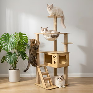 Modern Luxury Solid Wood &amp; Sisal <strong>Cat</strong> <strong>Tree</strong> with Climbing Platform-Eco-Friendly Durable Pet Toy Rack Carton Packed - Product Image 1