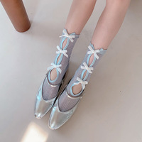 Chaussettes Balletcore en résille scintillante avec nœud découpé, transparentes et brillantes, style Coquette pour femme
