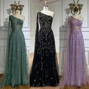 Abito da Sera Serene Hill Verde a Linea A Monospalla con Mantella <span class=keywords><strong>e</strong></span> Perline LA72503 Personalizzabile - Product Image 2