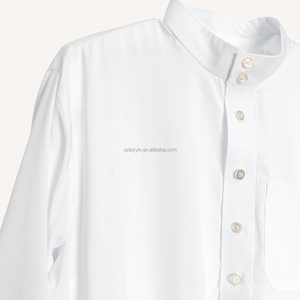 Áo choàng nam màu trơn cổ tròn kiểu Muslim Morocco Qatar màu trắng, thiết kế Jalabiya Kurta Pajama, trang phục Layyin - Product Image 3