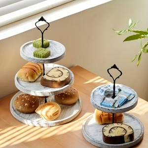 Vassoio decorativo rotondo in legno da forno staccabile a tre strati per la conservazione e il servizio di dessert - Product Image 1