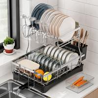 Égouttoir à vaisselle en acier inoxydable 304 à 2 niveaux, grand égouttoir avec égouttoir pivotant à 360° pour comptoir de cuisine