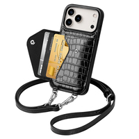 Étui portefeuille bandoulière en cuir véritable de vachette avec fente magnétique pour cartes pour iPhone 16 17 18 Pro Max OEM