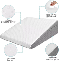 Coussin ergonomique en mousse à mémoire de forme pour le sommeil, le reflux acide, le soutien du dos, le soulagement des douleurs cervicales, l'élévation des jambes et la lecture