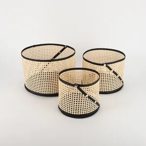Desain baru Hollowout lipat bambu rotan penyimpanan keranjang anyaman tangan keranjang untuk penyimpanan