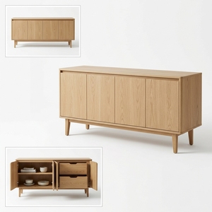 <span class=keywords><strong>Buffet</strong></span> en bois de chêne <span class=keywords><strong>clair</strong></span> nordique, armoire de rangement personnalisée OEM à 4 portes cannelées pour salle à manger et hôtel - Product Image 3