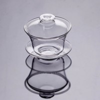 Ensemble de tasses à thé Gongfu en verre borosilicate transparent fait à la main avec soucoupe et couvercle Gaiwan - Passe au micro-ondes