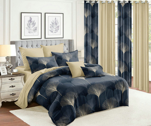 Colcha <span class=keywords><strong>de</strong></span> dormitorio <span class=keywords><strong>para</strong></span> el hogar, juego <span class=keywords><strong>de</strong></span> edredón con cortinas a juego disponibles, 11 piezas, Floral Reversible moderno (tamaño completo/Queen) - Product Image 6