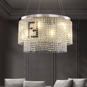 Venda quente Pingente Retangular Frisado Cristal Rodada Cromo Teto Lustre De Cristal De Luxo para Sala De Estar - Product Image 5