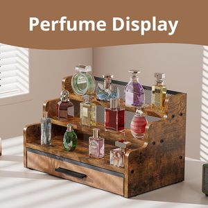 Tiroir de support de Cologne en bois à 3 niveaux Organisateurs de parfum rétro pour hommes Étagère de rangement <span class=keywords><strong>marron</strong></span> rustique pour soins de la peau et affichage de maquillage - Product Image 4