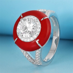 Bague <span class=keywords><strong>Halo</strong></span> en argent sterling 925 plaqué rhodium avec émail rouge et zircon cubique rond - Product Image 4