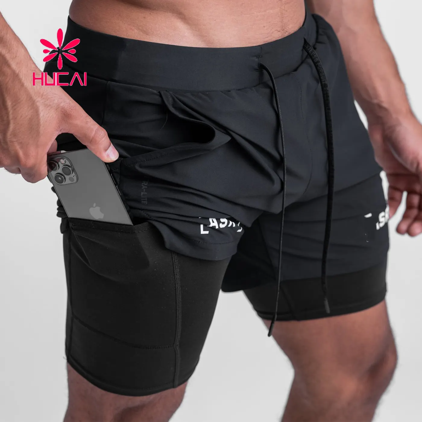 Tasche a doppio strato foderate OEM Athletic Sports Mesh nylon logo personalizzato allenamento da 5 pollici 2 In 1 pantaloncini da palestra da uomo per uomo
