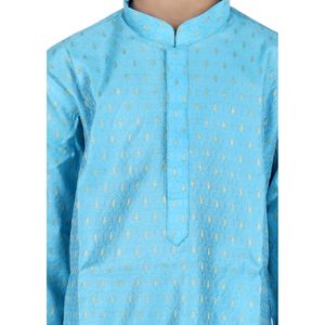 Boys Sky Blue Rayon Kurta Set Full Sleeve| Traditional Ethnic Indian Pakistani Style <b>Wedding</b> Festival Wear Casual Outfit <b>for</b> Kid - Product Image 5