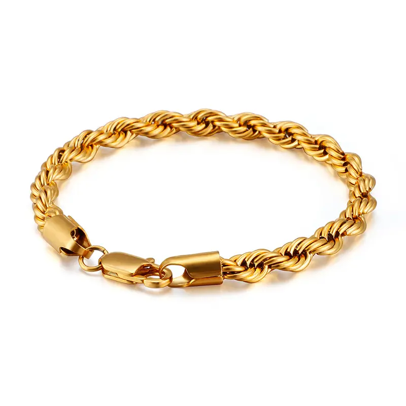 Best Selling 18k Real Gold PVD Stainless Steel Twist Rope Chain Bracelet for Women Men