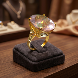 Anillo de compromiso y boda para mujer de Rudra Gems, oro amarillo de 14 quilates con cuarzo rosa, engaste de barra, regalo único para fiestas y aniversarios - Product Image 1