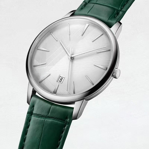 Custom Limited Edition Silver Steel <b>Case</b> White Pattern Dial Gents Timepiece Green Leather Band Automatic <b>Watch</b> 2026 New - Product Image 4