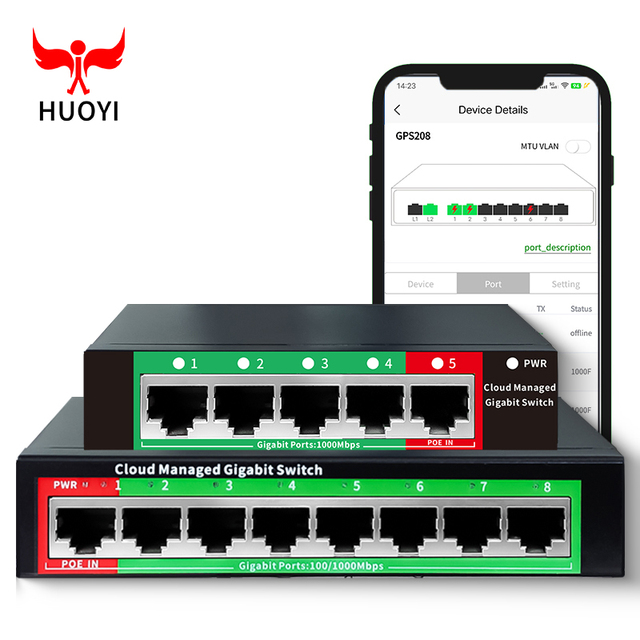 Affordable Cloud Managed 5 Port All Gigabit Ethernet Switch Network Switch Support Poe-in Non-poe Switch for Ip Camera Cctv