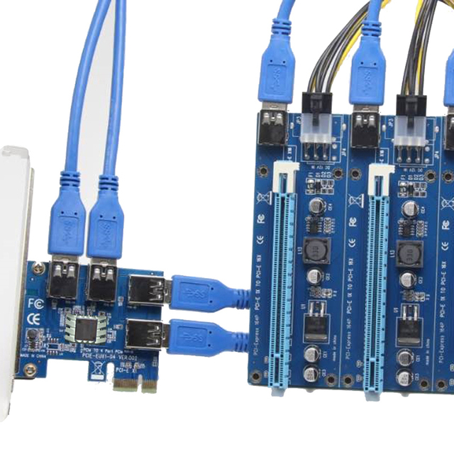 PCIE PCI-E PCI Express Riser Card 1x to 16x 1 to 4 USB 3.0 Slot Multiplier Hub