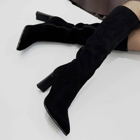 Bottines à talons hauts de 6 cm en daim noir à bout pointu avec fermeture éclair latérale pour femmes, mode automne/hiver, antidérapantes
