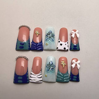 Ongles pressés faits à la main en ABS de forme bec de canard aux couleurs éblouissantes, 10 pièces, faux ongles pour les doigts, styles de design uniques