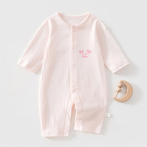 Mono de bebé de verano de algodón fino de manga larga unisex para recién <span class=keywords><strong>nacido</strong></span>, con diseño Khayi sin costuras y cierre de un solo botón, transpirable. - Product Image 2