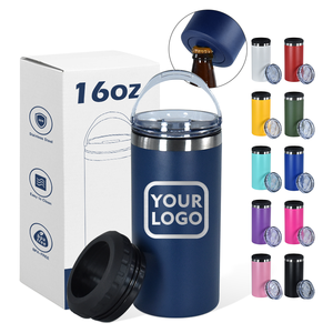 Refroidisseur de canettes 4-en-1 personnalisé en acier inoxydable à double paroi isolé sous vide de 16 oz pour bouteilles de bière et canettes de 12 oz, idéal pour le camping, avec double couvercle - Product Image 1