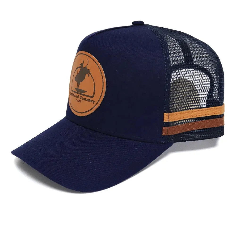 Gorra de camionero de malla de color azul marino para hombre, gorra de béisbol ajustable para exteriores, diseño personalizado, gorra de camionero de país de alto perfil para mujer