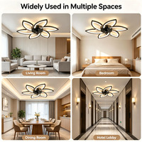 Ventilateur de plafond LED noir moderne avec télécommande, variateur d'intensité, lampe de plafond pour décoration intérieure