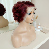 KEMY HAIR Perruque Courte Pixie Cut Cheveux Humains Sans Colle Lace HD Onde Doigt 99J Perruque Cheveux Indiens Bruts pour Femmes Noires