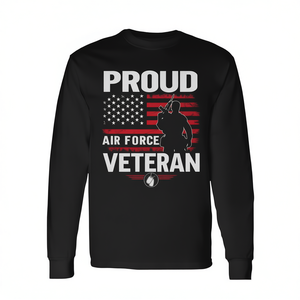 T-shirt a maniche lunghe da veterano dell'aeronautica militare, girocollo unisex, design militare patriottico - Product Image 3