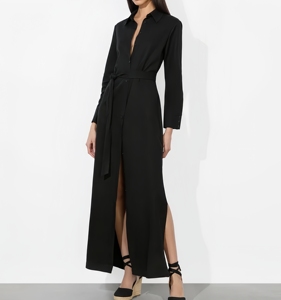 Abito Lungo Estivo Personalizzato in Cotone e <span class=keywords><strong>Lino</strong></span> <span class=keywords><strong>Nero</strong></span> per Donna, <span class=keywords><strong>Vestito</strong></span> Casual con Spacco, Elegante Abito con Coulisse per Signore - Product Image 5