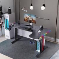 Bureau de jeu professionnel extensible en forme de L avec éclairage LED RGB, surface en fibre de carbone et structure métallique pour PC et usage bureautique