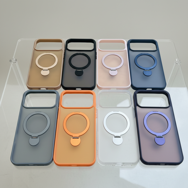 Sports Matte Clear TPU+PC Magnetic Ring Phone Cover 360 Rotatable Stand Air Cushion for 17/15/13 Pro Max-Waterproof