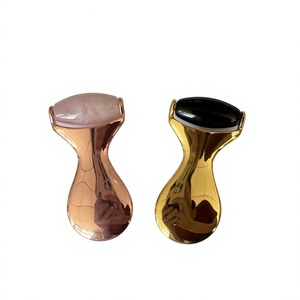 High Quality 100% Natural Obsidian Rose Quartz <b>Jade</b> <b>Roller</b> Massage Zinc Alloy Handle - Product Image 2