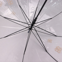 Parapluie transparent POE à poignée courbée, résistant au vent et aux UV, avec logo personnalisé et sangles de fixation