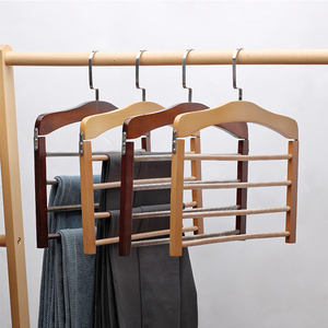 <strong>Solid</strong> Wood Pants <strong>Rack</strong> Multi-Layer Household Boutique Clothes Hanging Living Room Suitable Hangers Non Slip Wood Hanger for Hijab - Product Image 1