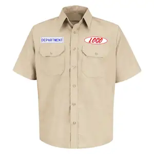 Factory Supply Men Button Up Khaki Twill Work Shirt With Logo