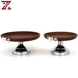 Vente en gros d'assiettes à fruits en métal à <span class=keywords><strong>pied</strong></span> haut décoration de <span class=keywords><strong>table</strong></span> à thé de salon snacks <span class=keywords><strong>plateau</strong></span> à gâteaux en <span class=keywords><strong>bois</strong></span> - Product Image 3