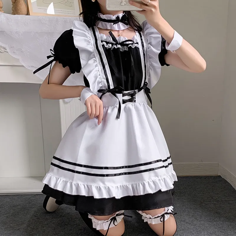 2021 Kostum Pelayan Wanita Lolita Imut Hitam Pakaian Seragam Cosplay Pelayan Cantik Pertunjukan Animasi Pakaian Jepang